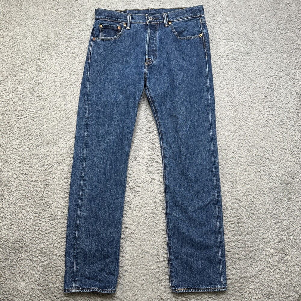Levis 501 Straight Jeans Mens 30x30 Blue Denim Cotton Logo Mid Rise Medium Wash